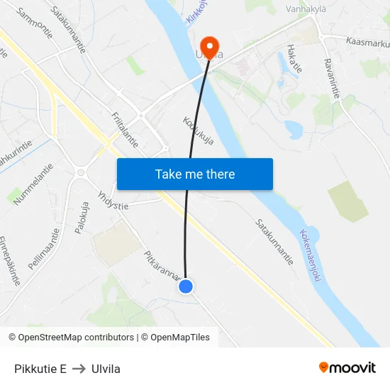 Pikkutie E to Ulvila map