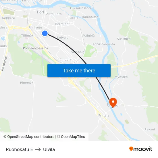 Ruohokatu E to Ulvila map