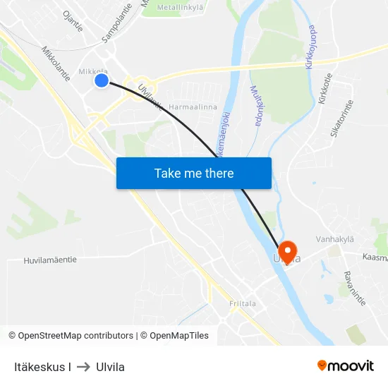 Itäkeskus I to Ulvila map