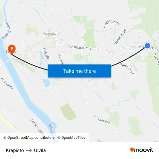 Krapisto to Ulvila map