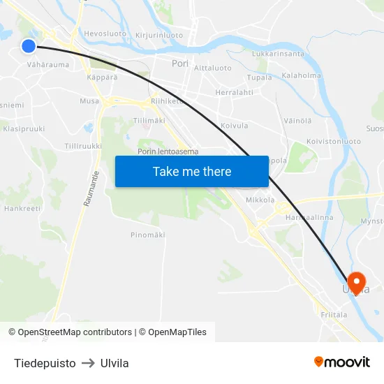 Tiedepuisto to Ulvila map