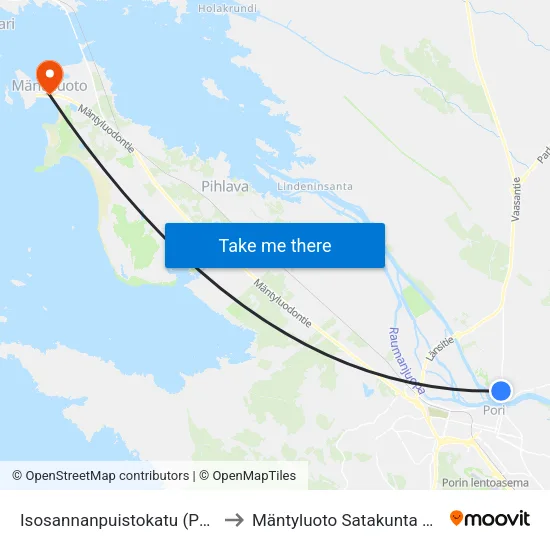 Isosannanpuistokatu (Puuvilla) to Mäntyluoto Satakunta Finland map