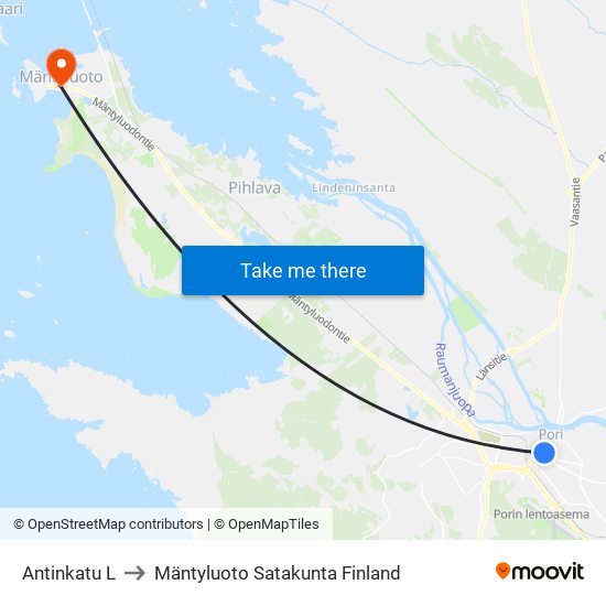 Antinkatu L to Mäntyluoto Satakunta Finland map