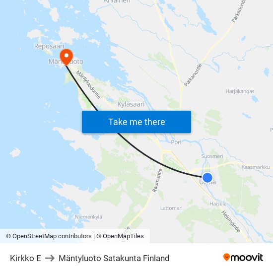 Kirkko E to Mäntyluoto Satakunta Finland map