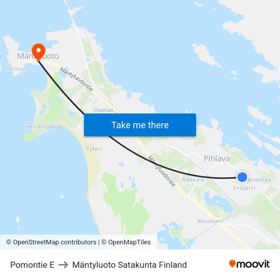 Pomontie E to Mäntyluoto Satakunta Finland map