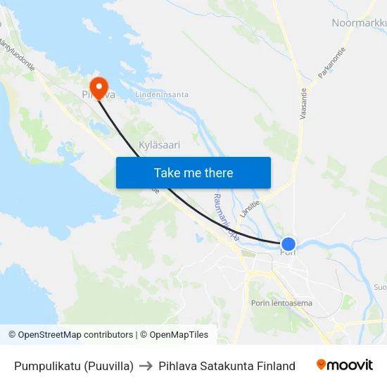 Pumpulikatu (Puuvilla) to Pihlava Satakunta Finland map