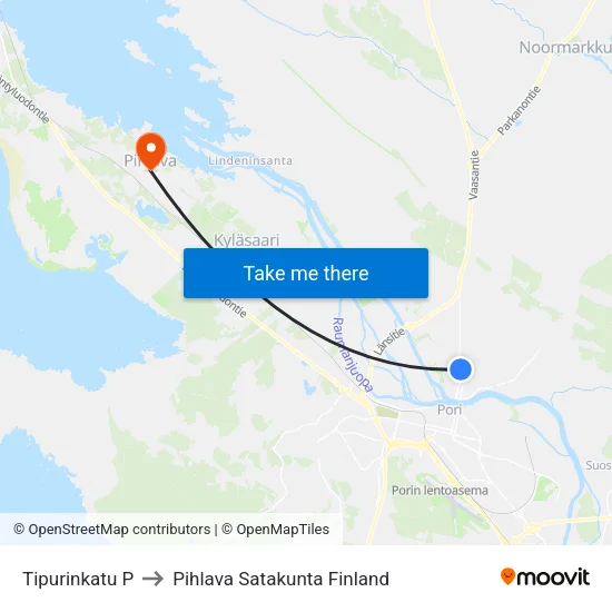 Tipurinkatu P to Pihlava Satakunta Finland map