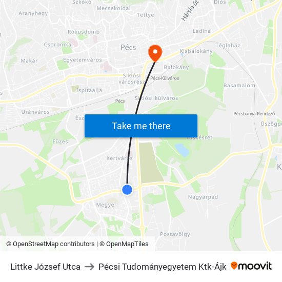 Littke József Utca to Pécsi Tudományegyetem Ktk-Ájk map