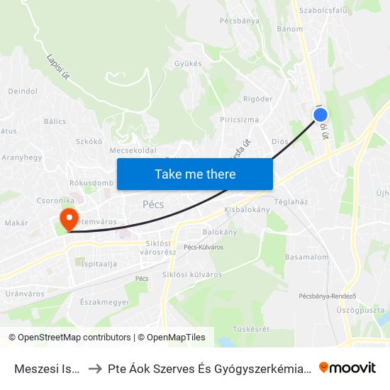 Meszesi Iskola to Pte Áok Szerves És Gyógyszerkémiai Intézet map