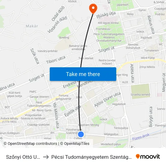 Szőnyi Ottó Utca, Rendelő to Pécsi Tudományegyetem Szentágothai János Kutatóközpont map