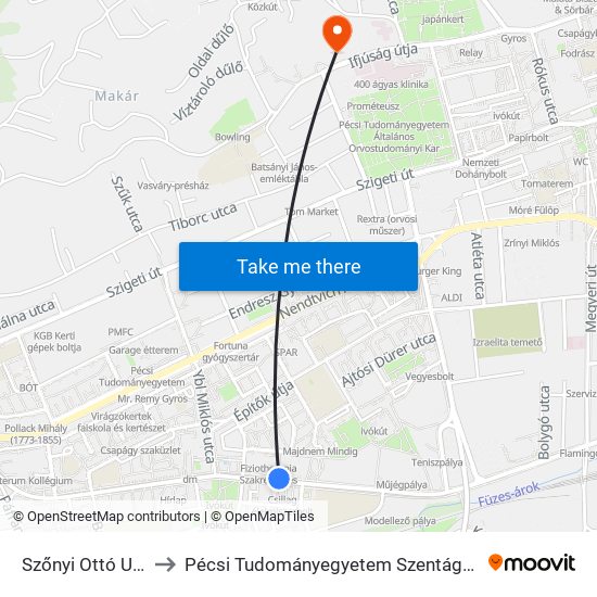 Szőnyi Ottó Utca, Rendelő to Pécsi Tudományegyetem Szentágothai János Kutatóközpont map