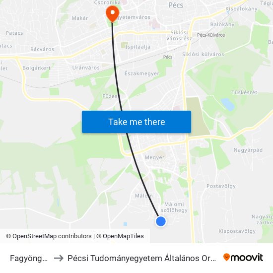 Fagyöngy Utca to Pécsi Tudományegyetem Általános Orvostudományi Kar map