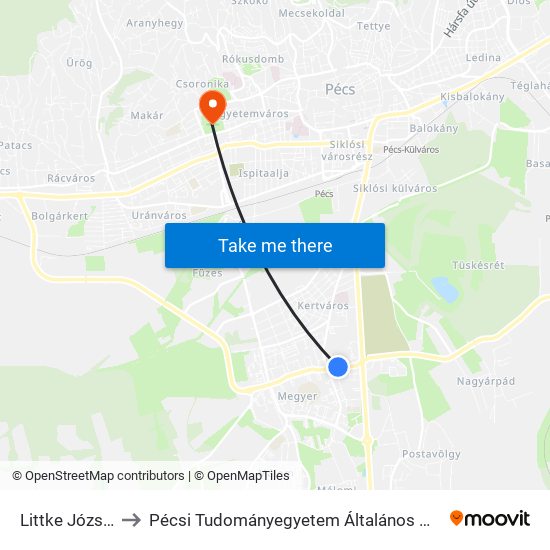 Littke József Utca to Pécsi Tudományegyetem Általános Orvostudományi Kar map