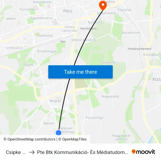 Csipke Utca to Pte Btk Kommunikáció- És Médiatudományi Tanszék map