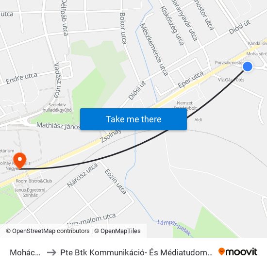 Mohácsi Út to Pte Btk Kommunikáció- És Médiatudományi Tanszék map