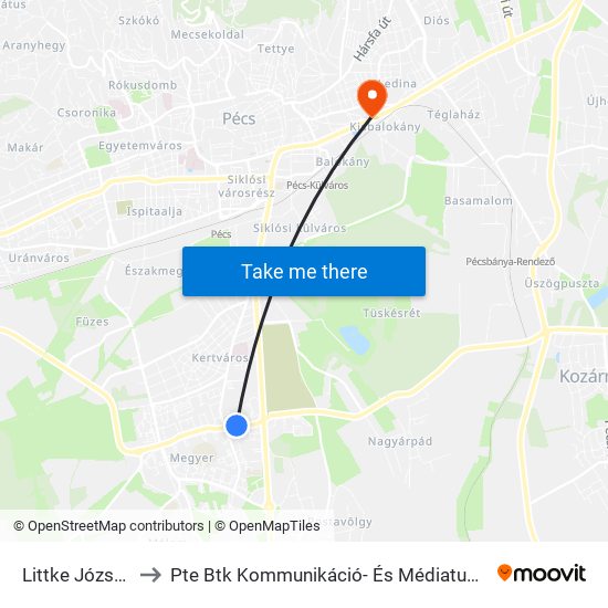 Littke József Utca to Pte Btk Kommunikáció- És Médiatudományi Tanszék map