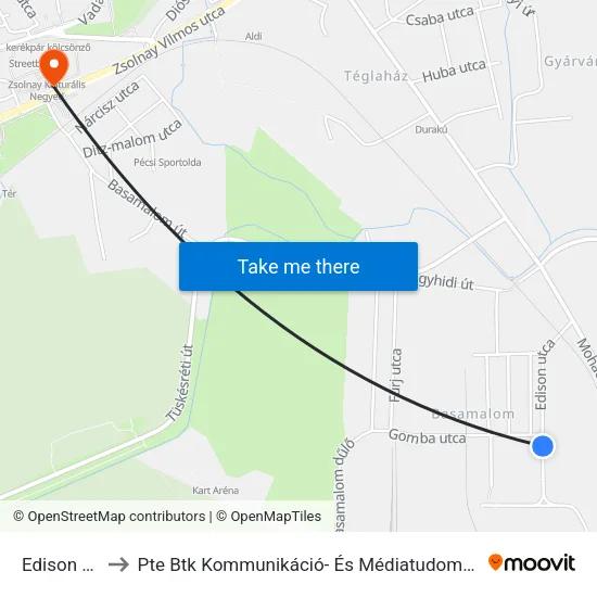 Edison Utca to Pte Btk Kommunikáció- És Médiatudományi Tanszék map