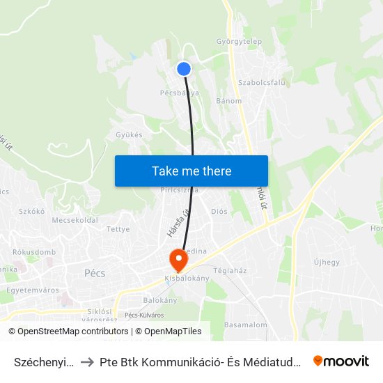 Széchenyi-Akna to Pte Btk Kommunikáció- És Médiatudományi Tanszék map