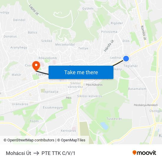 Mohácsi Út to PTE TTK C/V/1 map