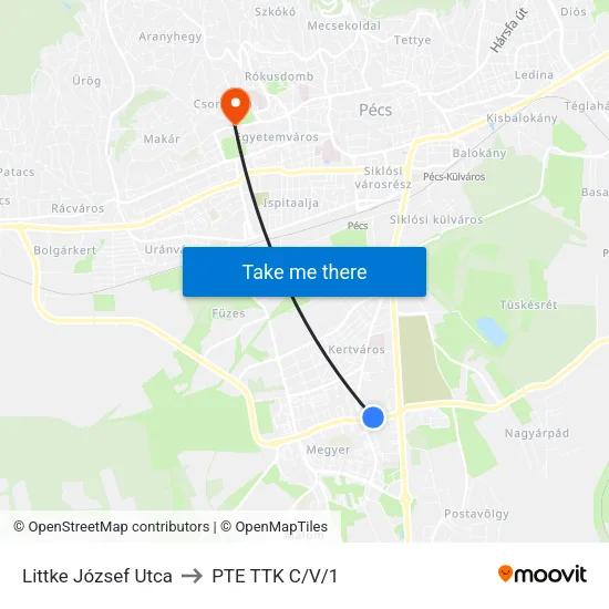 Littke József Utca to PTE TTK C/V/1 map