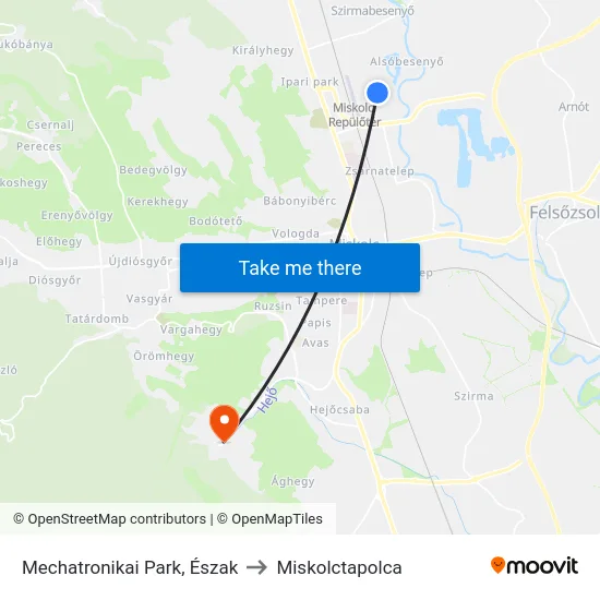 Mechatronikai Park, Észak to Miskolctapolca map