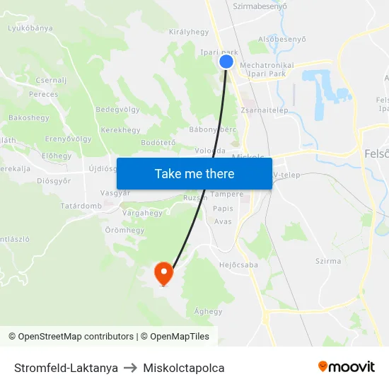 Stromfeld-Laktanya to Miskolctapolca map