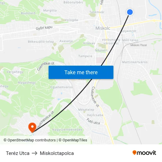 Teréz Utca to Miskolctapolca map