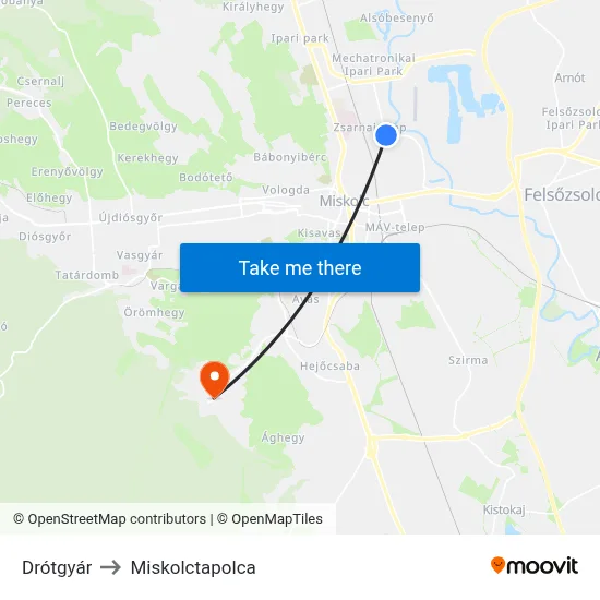 Drótgyár to Miskolctapolca map