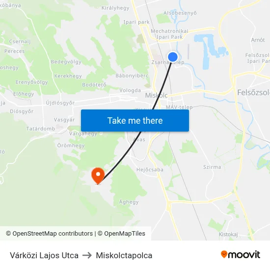 Várközi Lajos Utca to Miskolctapolca map