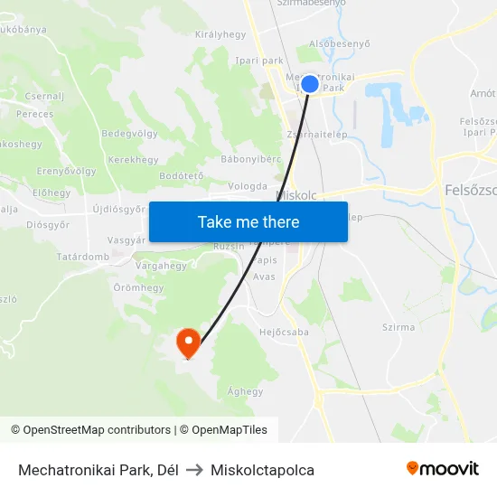 Mechatronikai Park, Dél to Miskolctapolca map