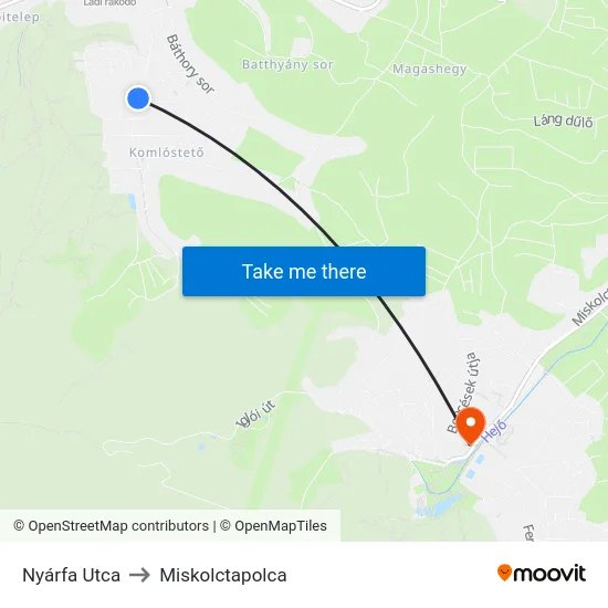 Nyárfa Utca to Miskolctapolca map