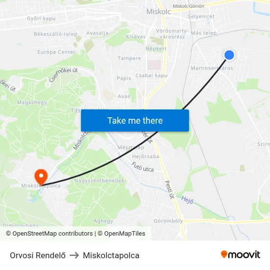 Orvosi Rendelő to Miskolctapolca map