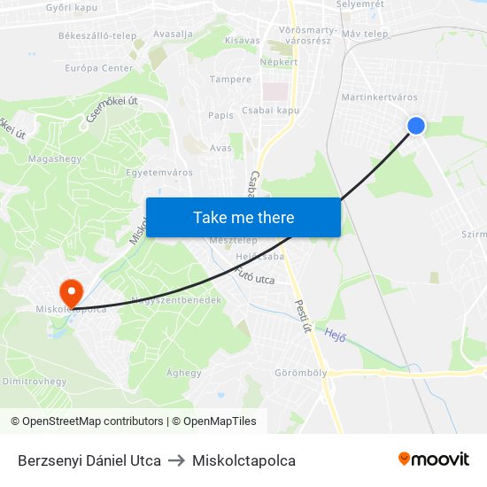 Berzsenyi Dániel Utca to Miskolctapolca map