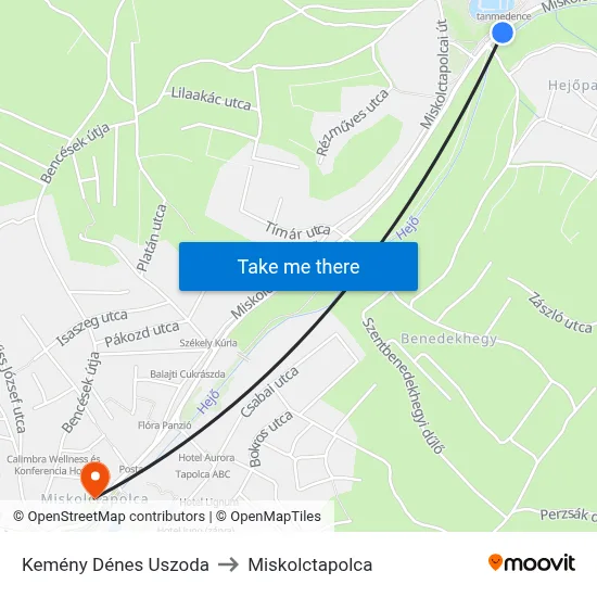 Kemény Dénes Uszoda to Miskolctapolca map