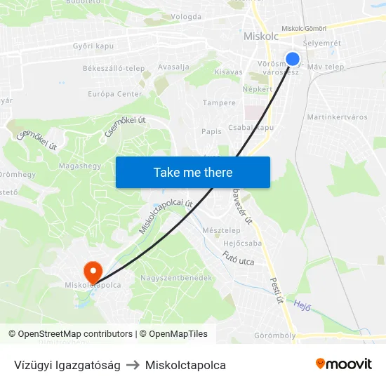 Vízügyi Igazgatóság to Miskolctapolca map