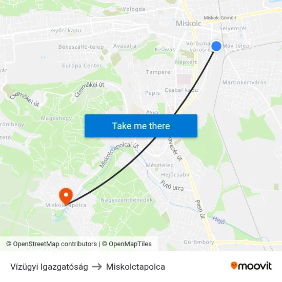 Vízügyi Igazgatóság to Miskolctapolca map