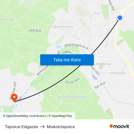 Tapolcai Elágazás to Miskolctapolca map