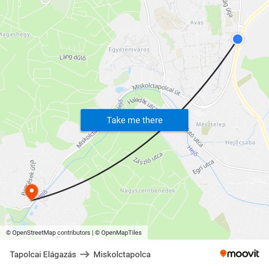 Tapolcai Elágazás to Miskolctapolca map