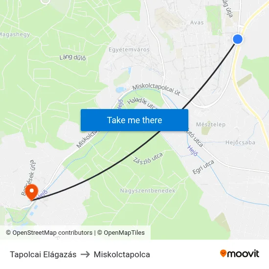 Tapolcai Elágazás to Miskolctapolca map
