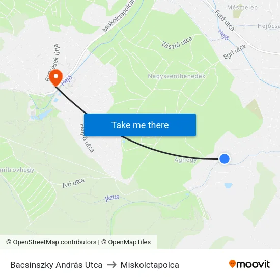 Bacsinszky András Utca to Miskolctapolca map