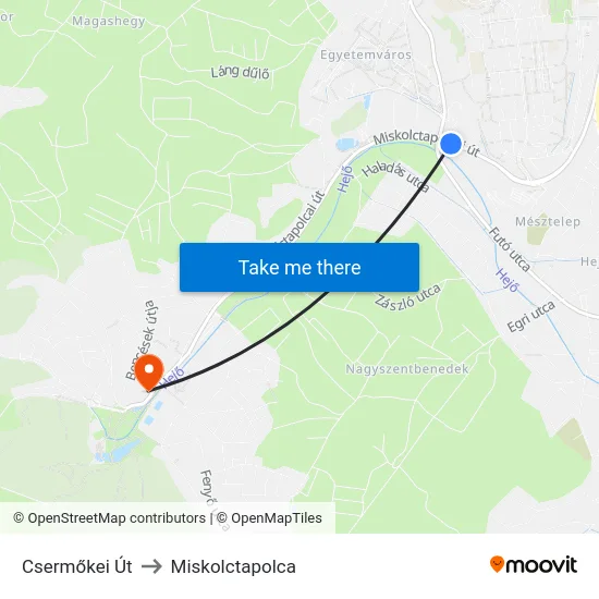 Csermőkei Út to Miskolctapolca map