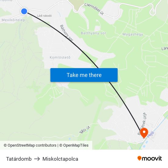 Tatárdomb to Miskolctapolca map