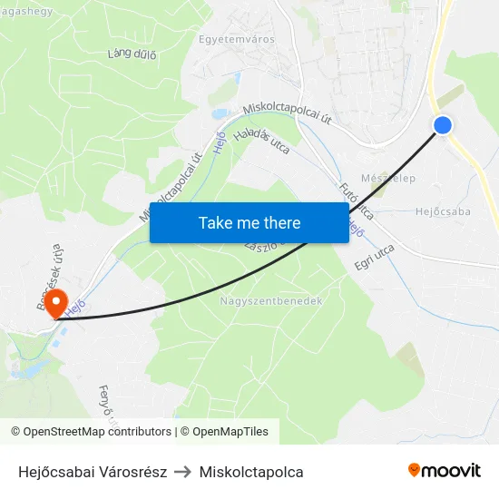 Hejőcsabai Városrész to Miskolctapolca map