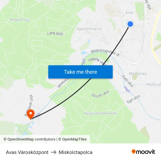 Avas Városközpont to Miskolctapolca map