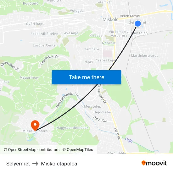 Selyemrét to Miskolctapolca map