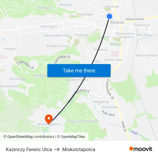 Kazinczy Ferenc Utca to Miskolctapolca map