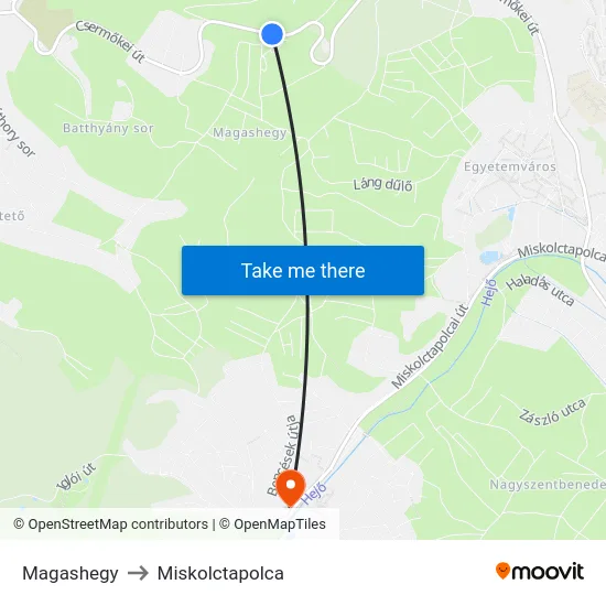 Magashegy to Miskolctapolca map