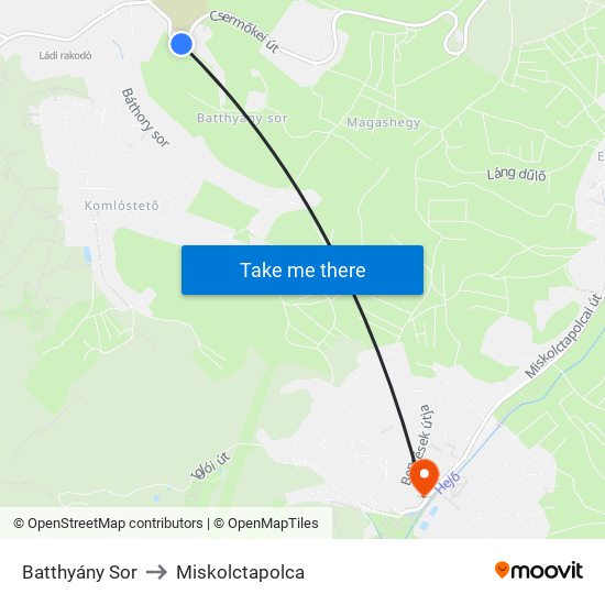 Batthyány Sor to Miskolctapolca map