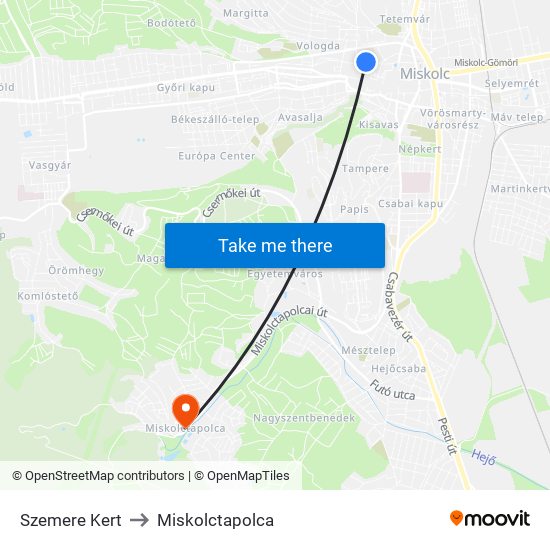 Szemere-Kert to Miskolctapolca map