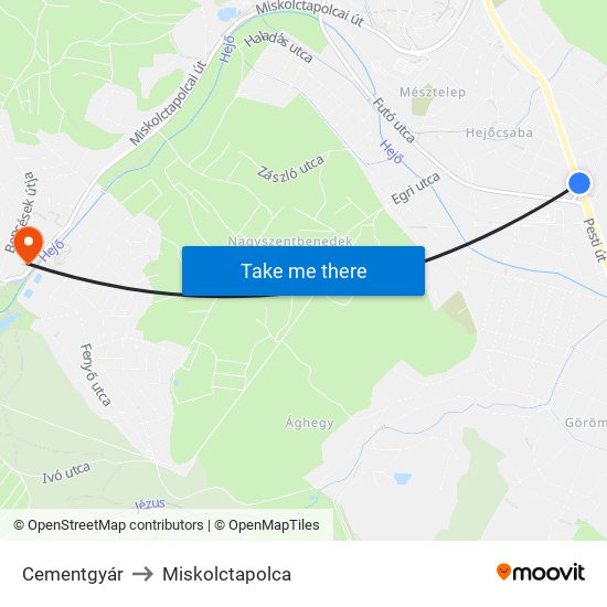 Cementgyár to Miskolctapolca map